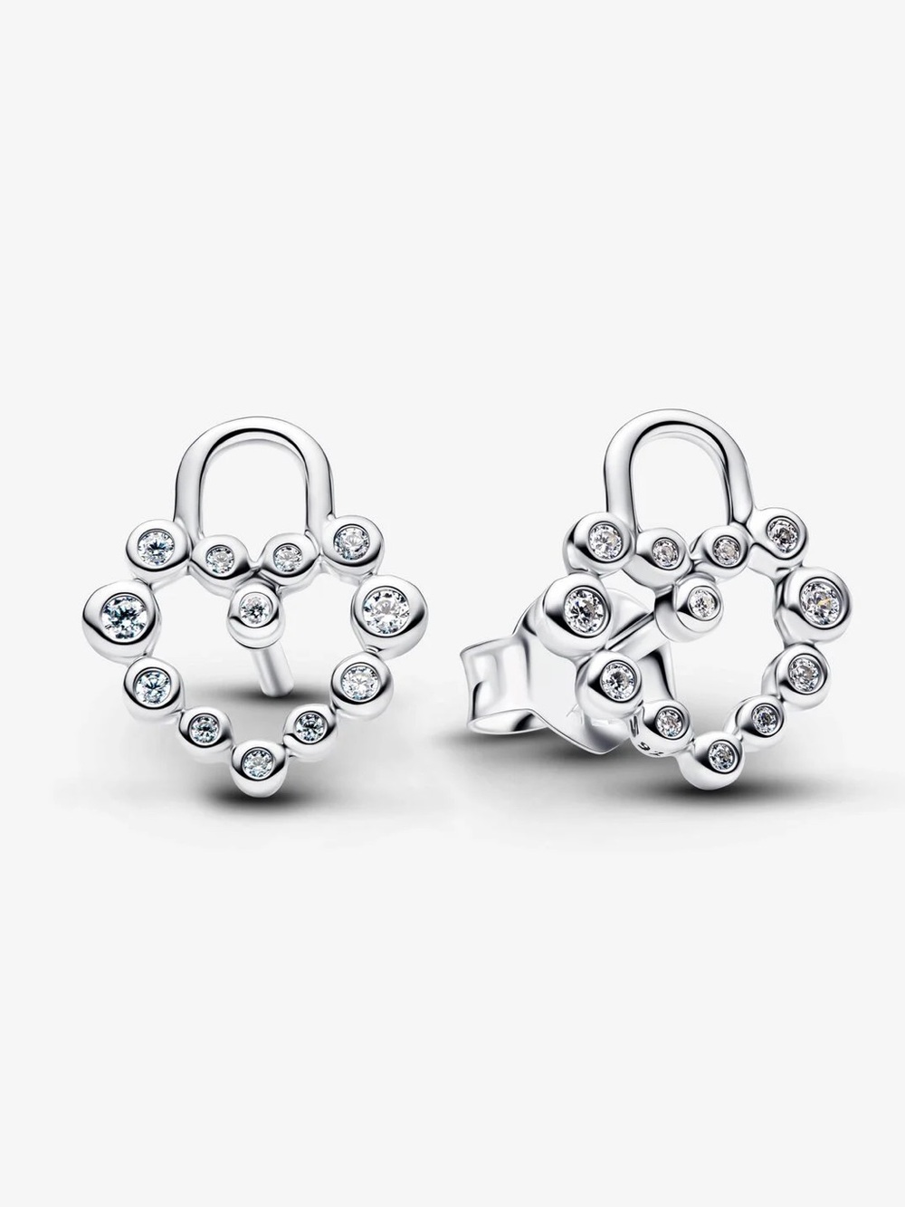 Pandora Silver Heart Padlock Stud Earrings with Clear Stones - Picture 1 of 1